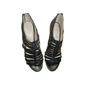 MICHAEL KORS Black Leather Open Toe Cut Out Back Zipper Heels Size 6.5M